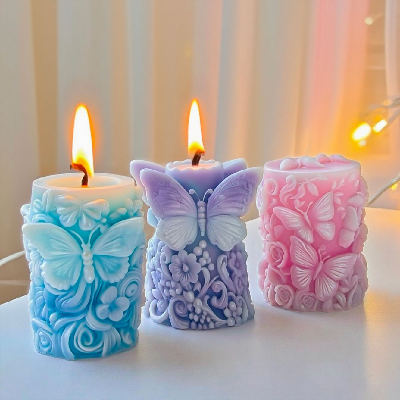 Soap Making Instructions - 3D蝶の花レリーフ円柱キャンドル型手作り石鹸石膏型樹脂シリコン型キャンドル製作用品