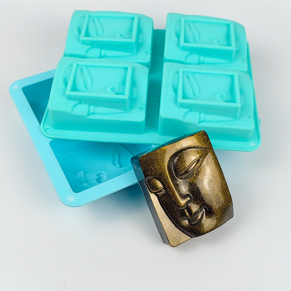 Soap Making Kit For Beginners - シリコン仏ポートレート石鹸型,人間の顔の手工芸品,ワックス型,樹脂キャンドル,日曜大工,チョコレート用品,4穴